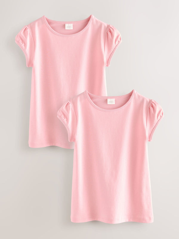 Pink 2 Pack Puff Sleeve T-Shirts (3-16yrs)