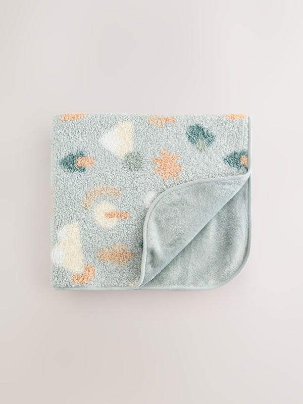 Sage Woodland Shapes Baby Fleece Blanket immediate