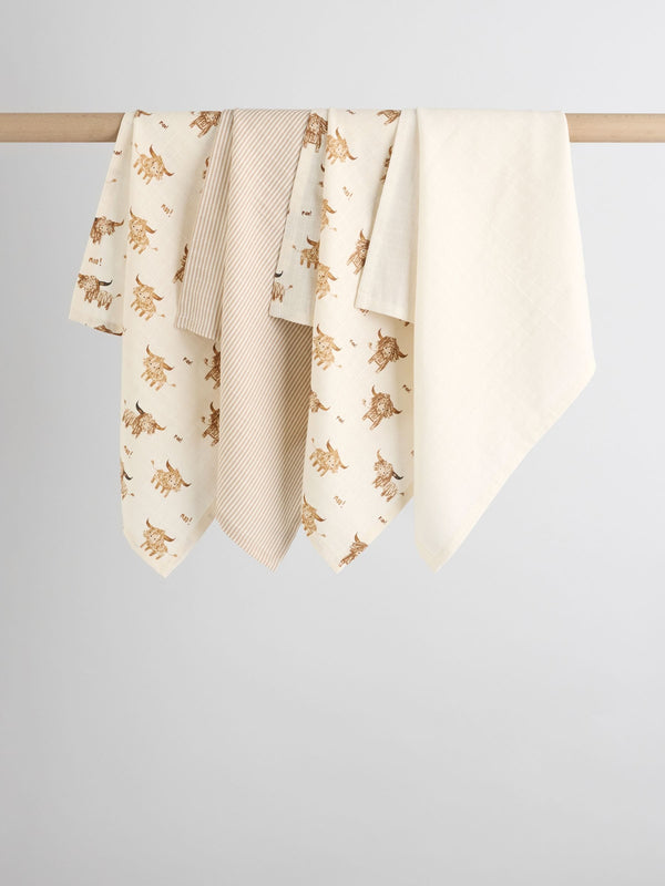 Neutral Hamish the Cow Baby Muslins Cloths 4 Pack