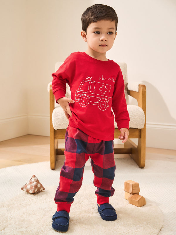 Red/Navy Check Fire Engine Single Woven Pyjamas (12mths-7yrs)