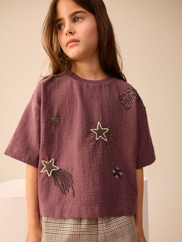 Rust Brown Sequin Star T-Shirt (3-16yrs)