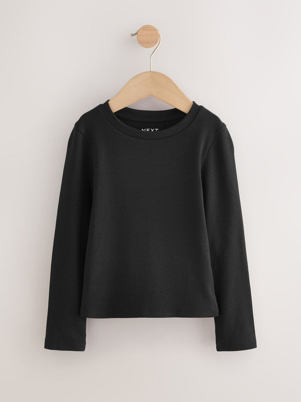 Black Long Sleeve Ribbed Top (3-16yrs)