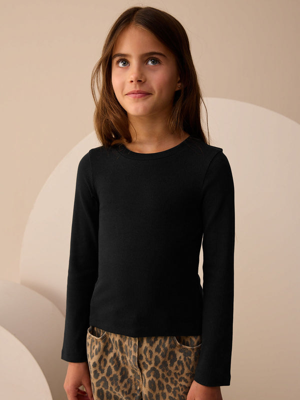 Black Long Sleeve Ribbed Top (3-16yrs)