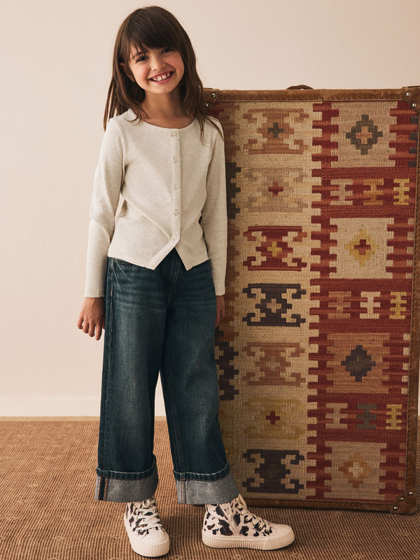 Oatmeal Long Sleeve Ribbed Cardigan (3-16yrs)