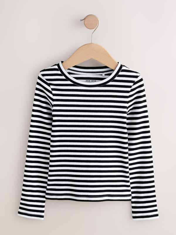 Black/White Long Sleeve Ribbed Top (3-16yrs)