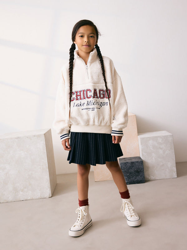 Ecru/Red Slogan Half Zip Fleece Sweatshirt (3-16yrs)