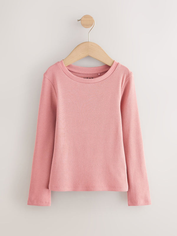 Pink Long Sleeve Ribbed Top (3-16yrs)