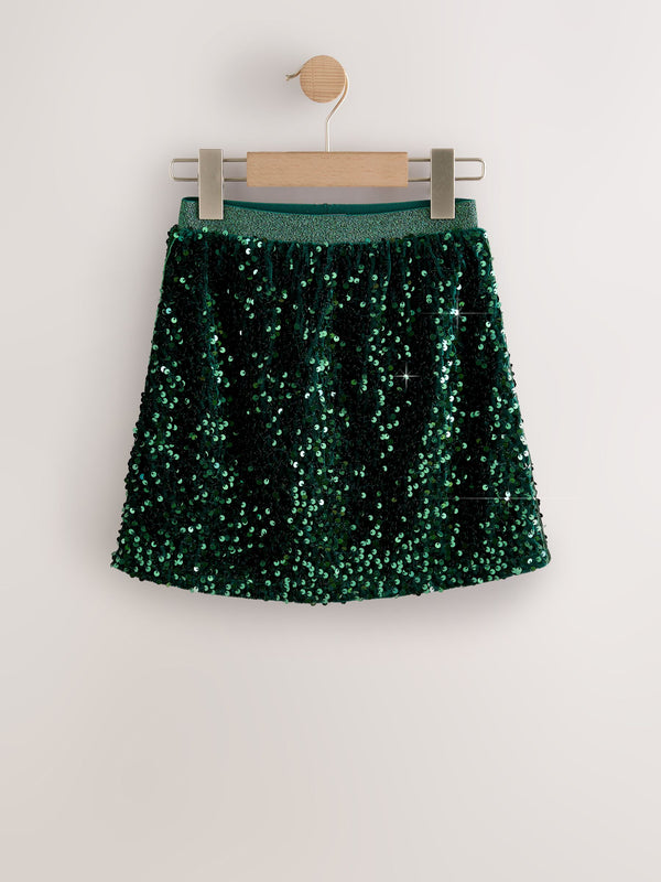 Green Velour Sequin Skirt (3-16yrs)