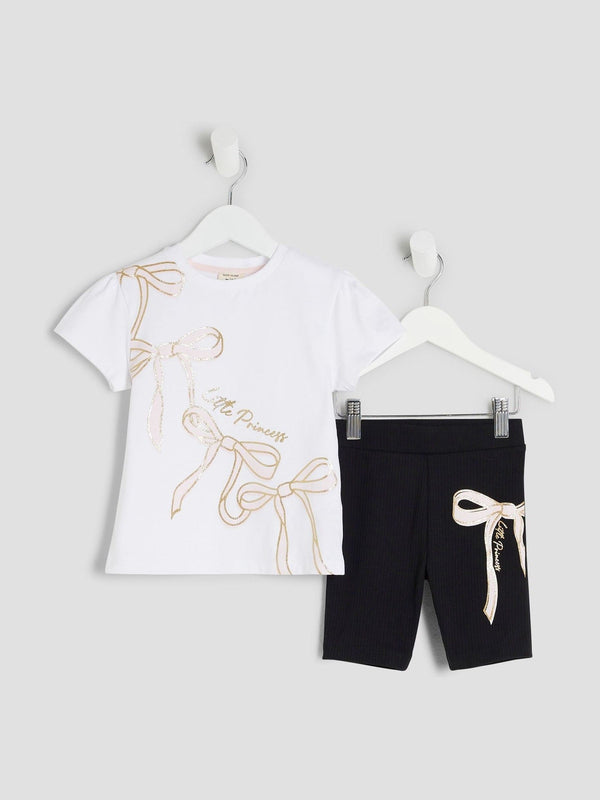 River Island White White Bow T-Shirt and Short Set