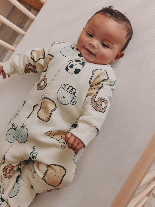 Ecru Breakfast Club 2.5 TOG Wadded Baby Sleepsuit