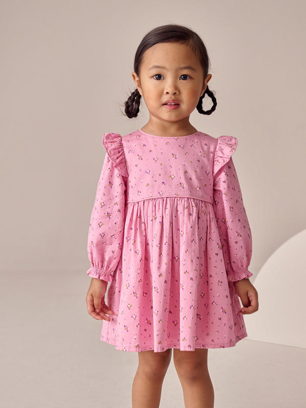 Pink Frill Long Sleeve Dress (3mths-8yrs)