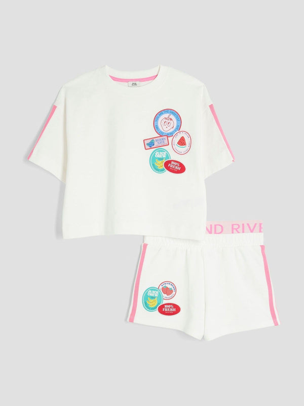 River Island White 100% Cotton Badged Runner Set