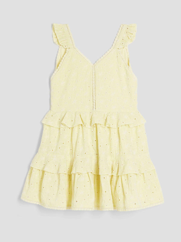 River Island Yellow Tiered Broderie Dress