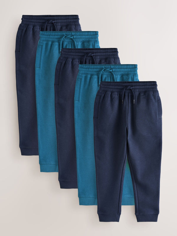 Navy Slim Fit Basic Joggers 5 Pack (3-16yrs)