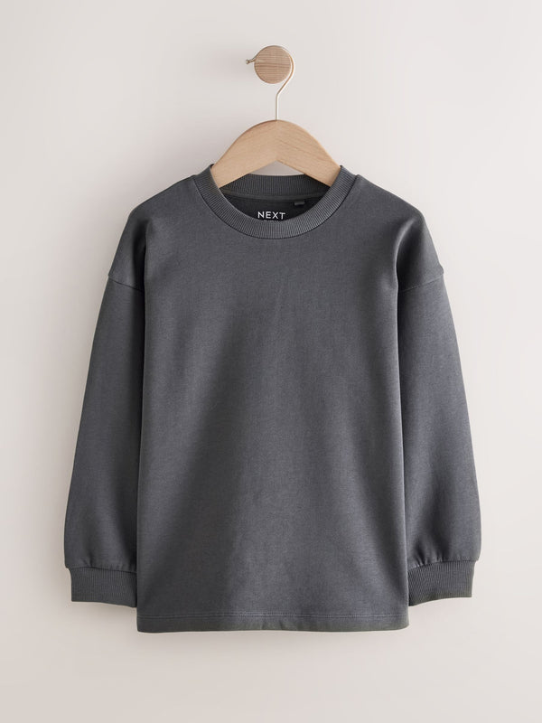 Charcoal Grey Relaxed Fit Long Sleeve Heavyweight T-Shirt (3-16yrs)