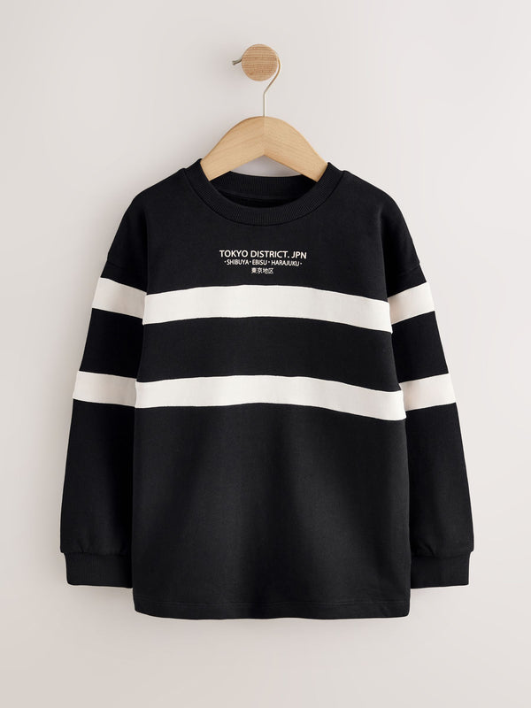 Black/Ecru Relaxed Fit Heavyweight Long Sleeve Colourblock T-Shirt (3-16yrs)