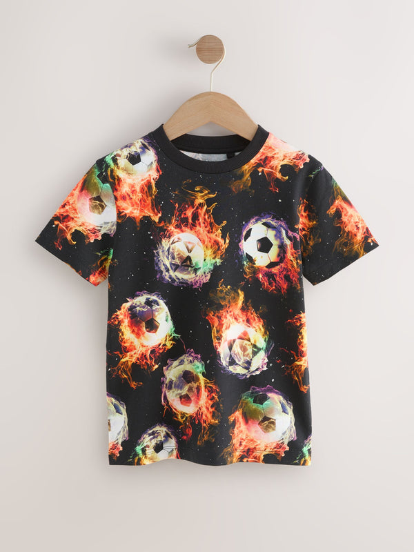 Black Flame Foootball Regular Fit Short Sleeve All-Over Print T-Shirt (3-16yrs)