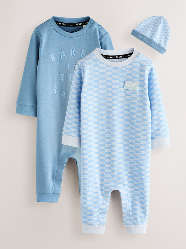Baker by Ted Baker Blue Sleepsuits and Reversible Hat Set