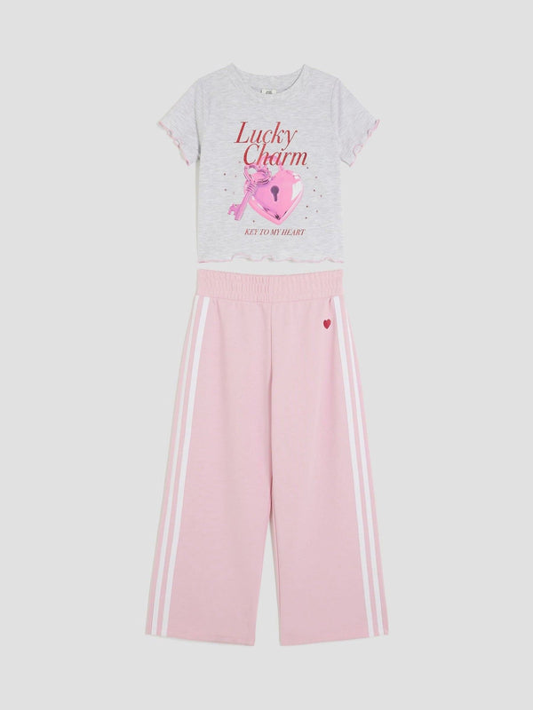 River Island Grey Lucky Charm Cotton Track Pants Set