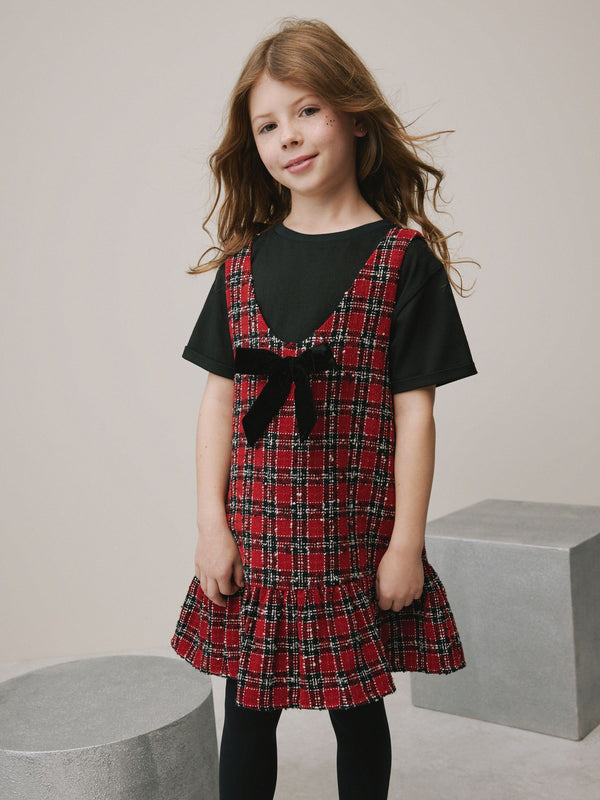 Red Check Pinafore And T-Shirt Set (3-16yrs)