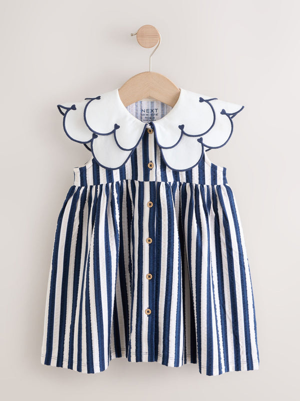 Navy Sleeveless Collar Summer Dress (3mths-7yrs)