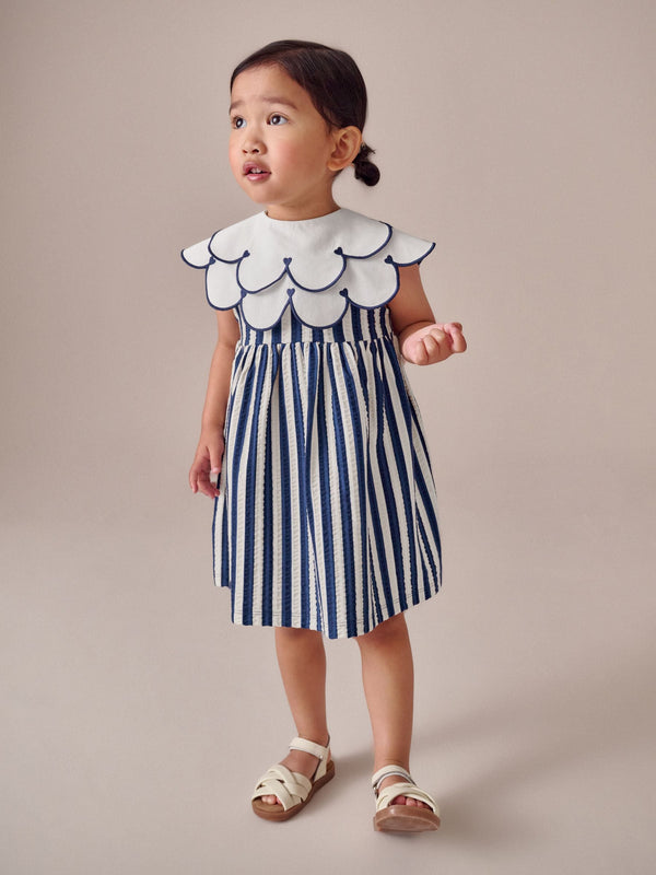 Navy Sleeveless Collar Summer Dress (3mths-7yrs)
