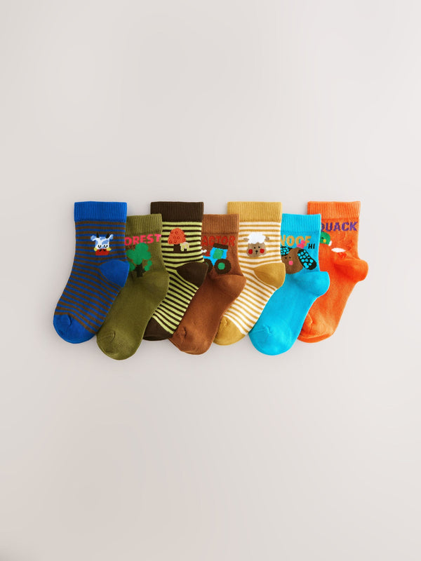 Multi Bright Characters Cotton Rich Socks 7 Pack