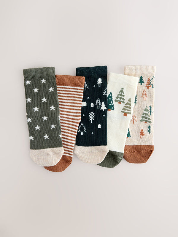 Neutral Christmas Cotton Rich Socks 5 Pack