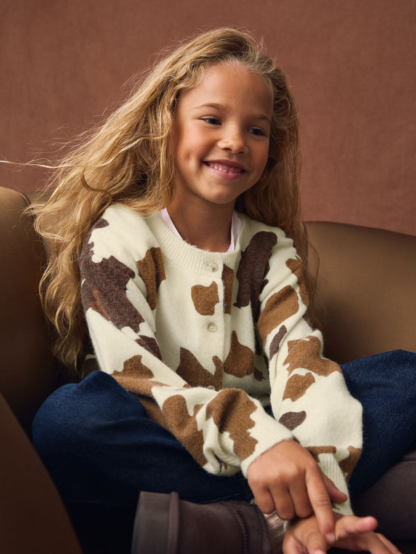 Brown Cow Print Cardigan (3-16yrs)