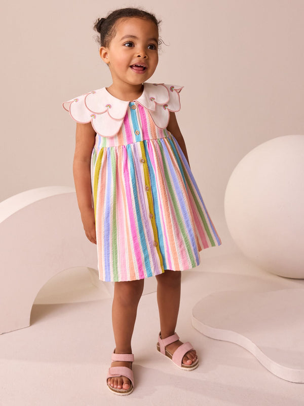 Rainbow Sleeveless Collar Summer Dress (3mths-7yrs)