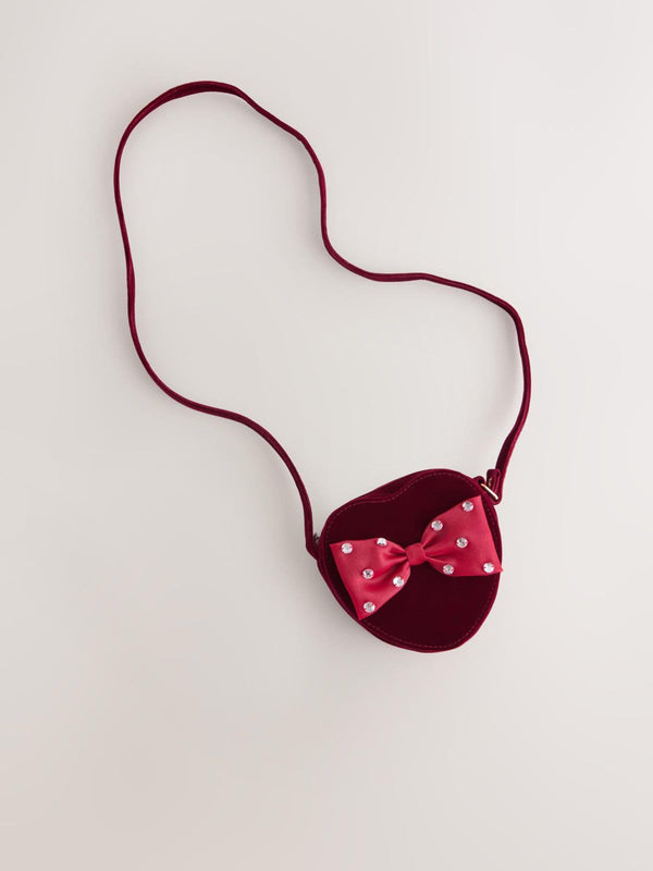 Pink Heart Velvet Bag with Bow