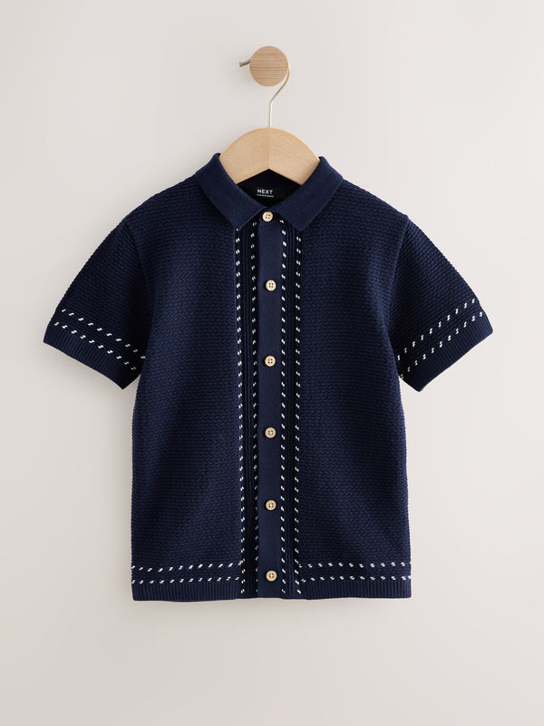 Navy Blue Knitted Polo Shirt (3-16yrs)