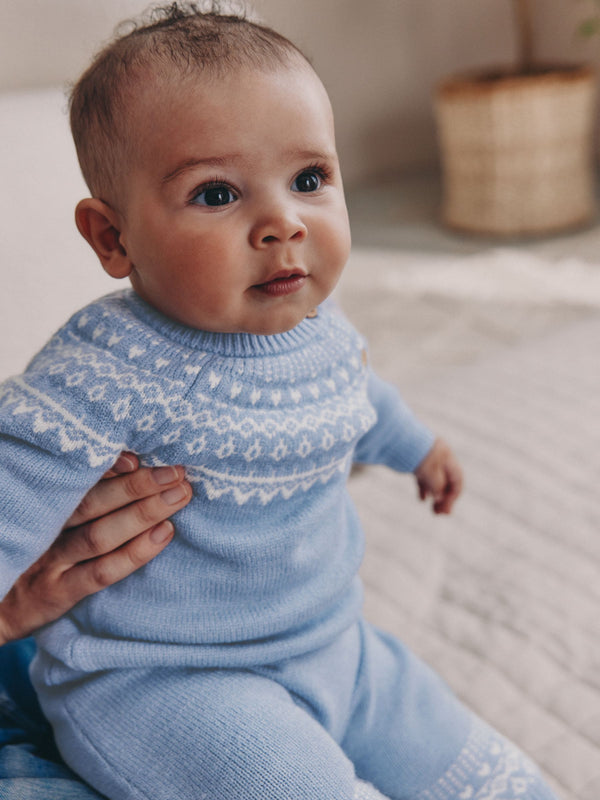 Blue Fairisle Baby Knitted Top and Leggings Set (0mths-2yrs)
