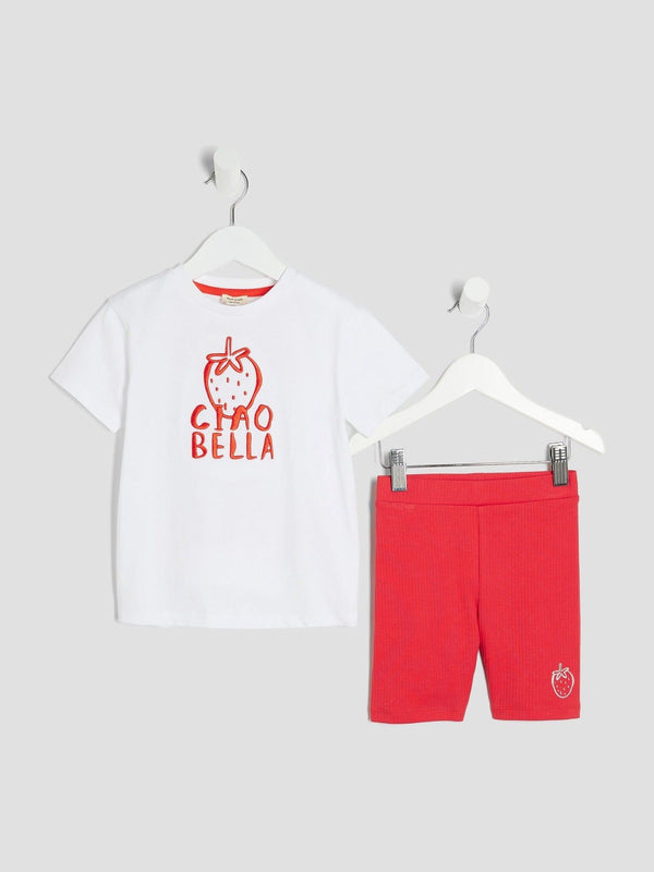 River Island Cream Girls Ciao Bella T-Shirt Set