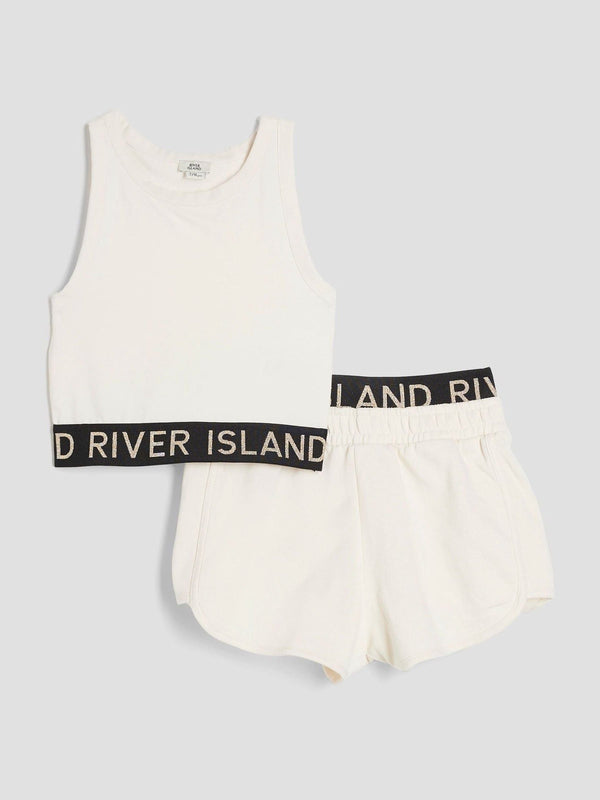 River Island Cream Glitter Waistband Tank Set
