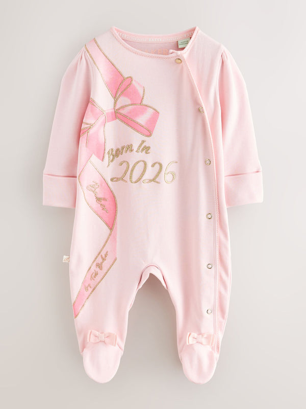 Baker by Ted Baker Pink Born In 2026 Ribbon Bow Sleepsuit