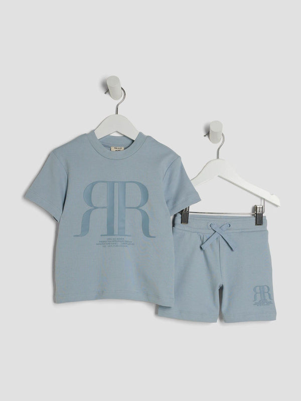 River Island Blue 100% Cotton T-Shirt and Shorts Set