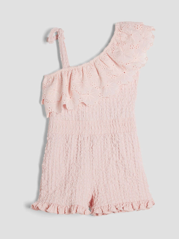 River Island Pink Broderie Textured Playsuit