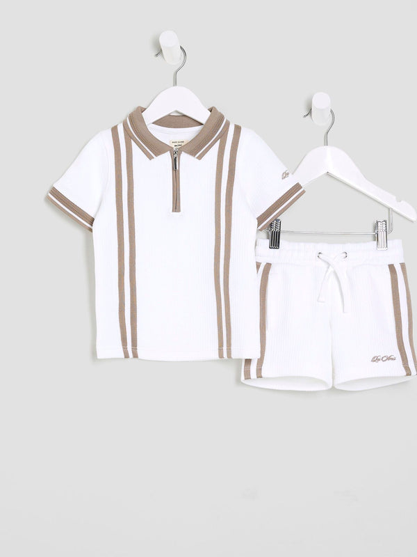 River Island White Textured Stripe Polo Shirt