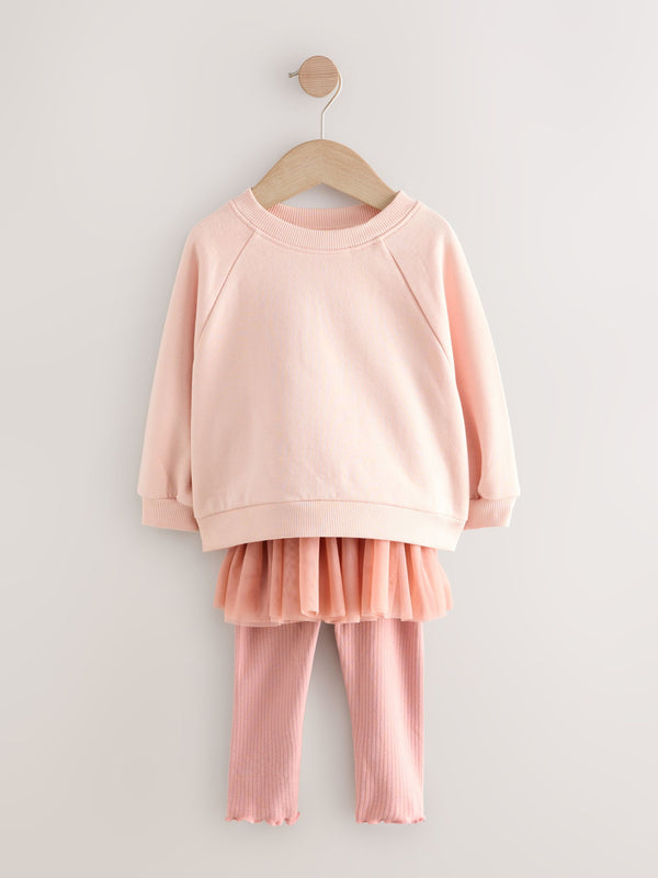 Pink Sweatshirt Skirt and Leggings 3 Piece Set (3mths-7yrs)