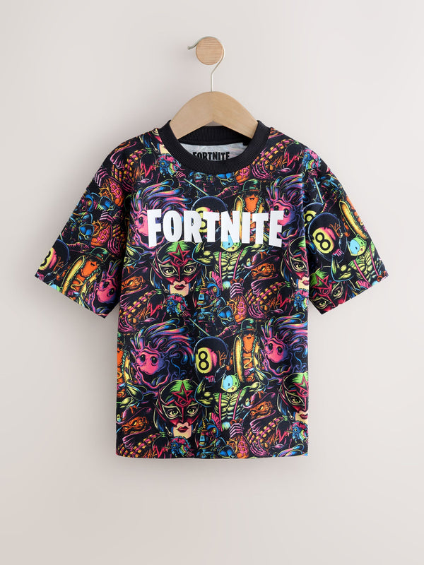 Multi All Over Print Fortnite Print Short Sleeved T-Shirt (4-16yrs)