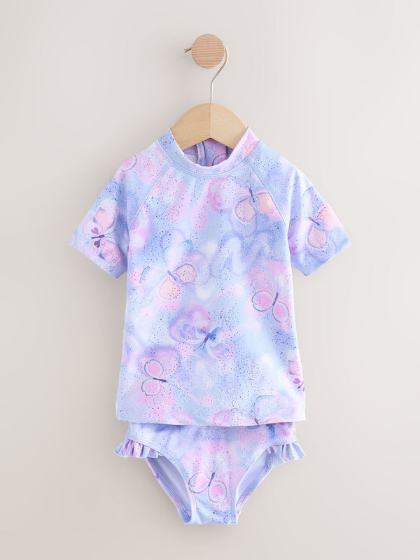 Lilac Purple Butterfly Foil Short Sleeved Sunsafe Swim Set (3mths-10yrs)