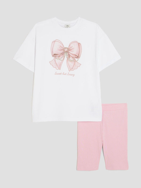 River Island Grey Girls Bow Sweet But Sassy Cycle Shorts
