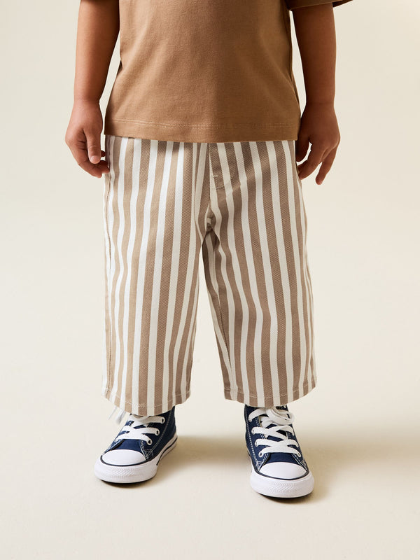 Tan/White Stripe Pull On Wide Trousers (3mths-7yrs)