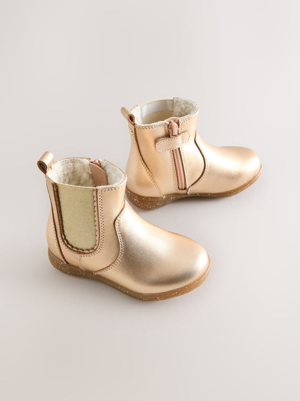 Rose Gold Standard Fit (F) Leather Chelsea Ankle Boots