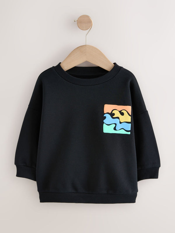Black Sunshine & Saltwater Printed Crew Neck Sweatshirt (3mths-7yrs)