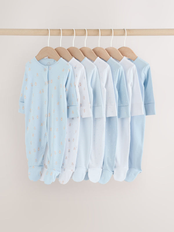 Blue 7 Pack Baby Bear Sleepsuit (0-2yrs)