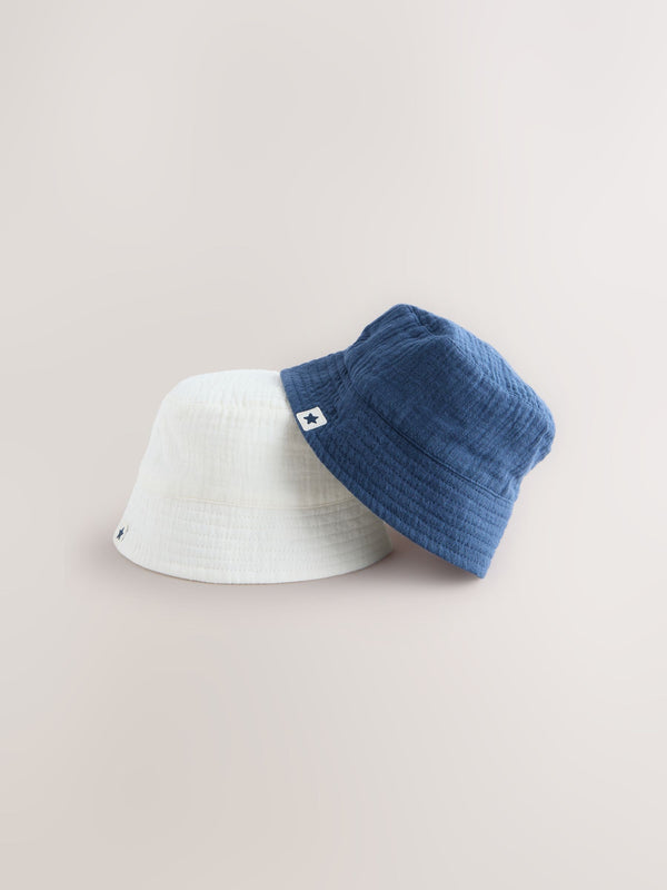 Navy/White Baby Bucket Hats 2 Pack (0mths-2yrs)