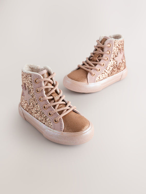 Gold Wide Fit (G) Star High Top Trainers