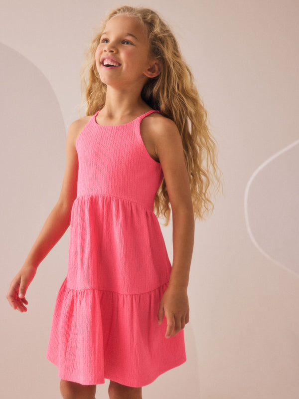 Pink Strappy Crinkle Summer Dress (3-16yrs)